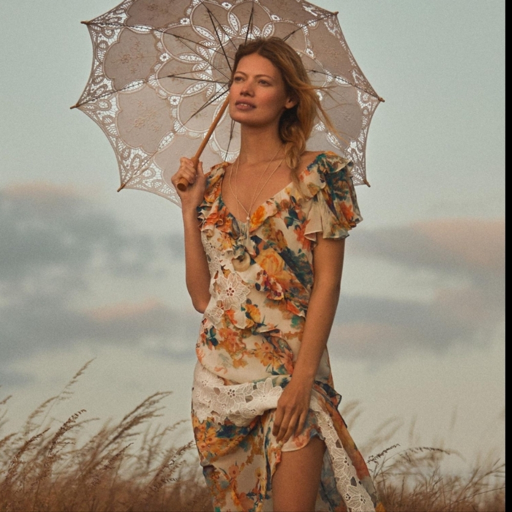 Floral Ruffle Dress with Lace Accents